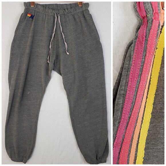 Aviator Nation 5 Stripe Sweatpants in Heather Gray Distressed size S - Picture 2 of 16
